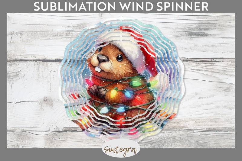 Christmas Beaver Entangled in Lights Wind Spinner Sublimation Sublimation Sintegra 