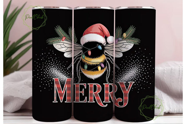 Christmas Bee 20oz Tumbler Wrap Sublimation PixelChick 
