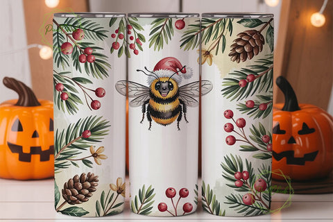 Christmas Bee Tumbler Wrap Sublimation PixelChick 