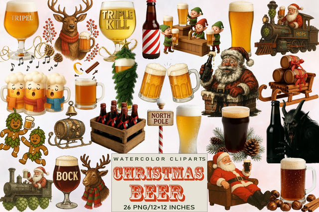 Christmas Beer Clipart Bundle. Sublimation SVGArt 