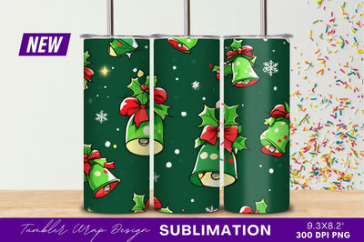 Christmas Bell And Holly Seamless Pattern Tumbler Sublimation Regulrcrative 