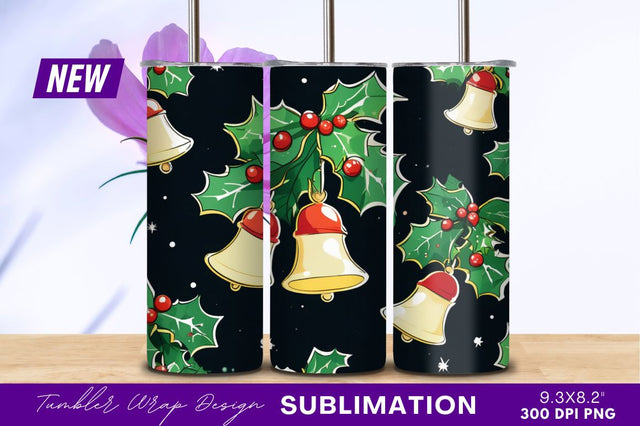 Christmas Bells And Holly Seamless Pattern Sublimation Regulrcrative 