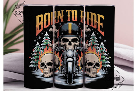 Christmas Biker Skull 20oz Tumbler Wrap Sublimation sassyprint 