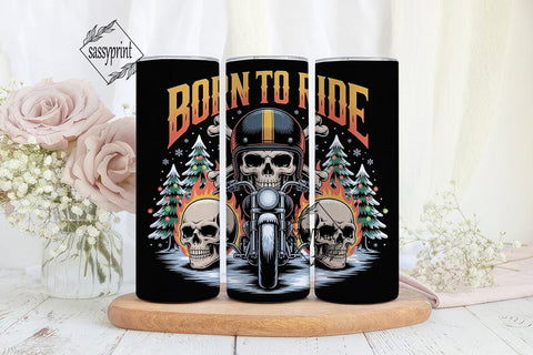 Christmas Biker Skull 20oz Tumbler Wrap Sublimation sassyprint 