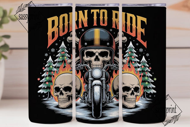 Christmas Biker Skull 20oz Tumbler Wrap Sublimation sassyprint 