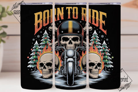 Christmas Biker Skull 20oz Tumbler Wrap Sublimation sassyprint 
