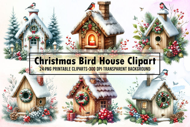 Christmas Bird House Clipart Bundle Sublimation designartist 