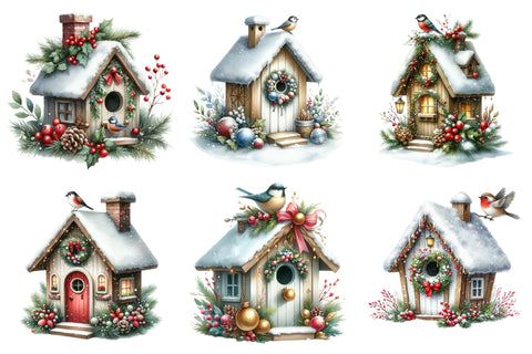 Christmas Bird House Clipart Bundle Sublimation designartist 