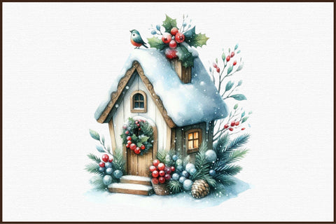 Christmas Bird House Clipart Bundle Sublimation designartist 