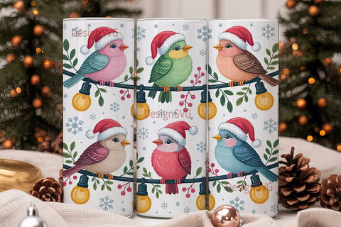 Christmas Birds 20oz Tumbler Wrap Sublimation DesignSVG 