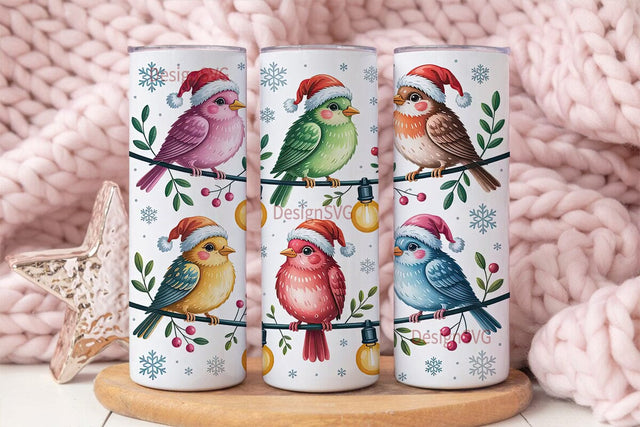 Christmas Birds 20oz Tumbler Wrap Sublimation DesignSVG 