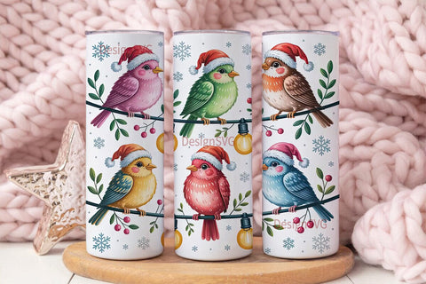 Christmas Birds 20oz Tumbler Wrap Sublimation DesignSVG 