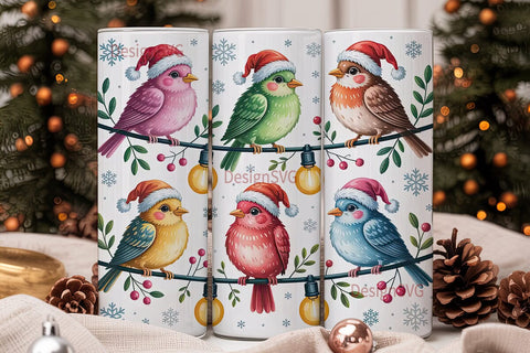 Christmas Birds 20oz Tumbler Wrap Sublimation DesignSVG 