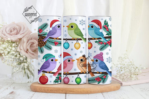 Christmas Birds 20oz Tumbler Wrap Sublimation sassyprint 