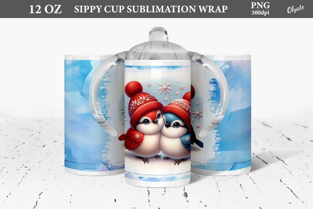 Christmas Birds Sippy Cup PNG. 12 OZ Sippy Cup Sublimation Olga Terlyanskaya 