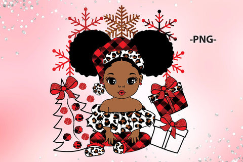 Christmas Black Girl PNG Afro Toddler with Gifts Buffalo Plaid Snowflake Clipart for Holiday Sublimation Projects SVG 1uniqueminute 