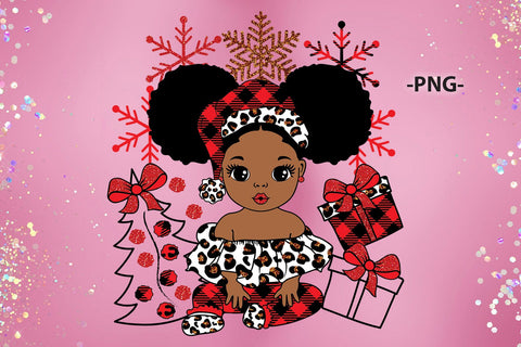Christmas Black Girl PNG Afro Toddler with Gifts Buffalo Plaid Snowflake Clipart for Holiday Sublimation Projects SVG 1uniqueminute 