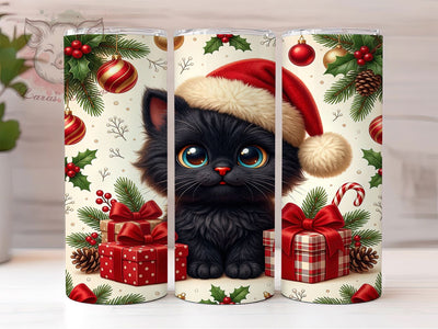 Christmas Black Kitten 20oz Tumbler, Christmas Kitten, Black Kitten, Black Cat Tumbler, Christmas Cat, Kitten Tumbler Wrap, 20oz Tumbler Wrap, Christmas Black Cat Sublimation Lara' s Designs 