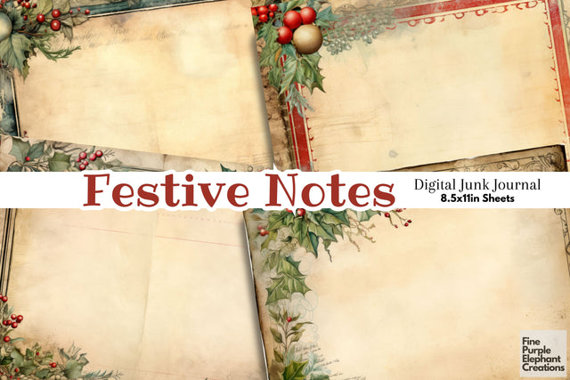 Christmas Blank Note | Junk Journal Digital Pattern Fine Purple Elephant Creations 