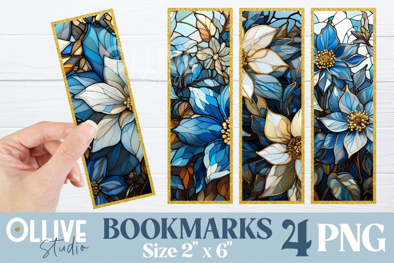 Christmas Blue Floral Bookmark PNG, Christmas Bookmark Sublimation Ollive Studio 