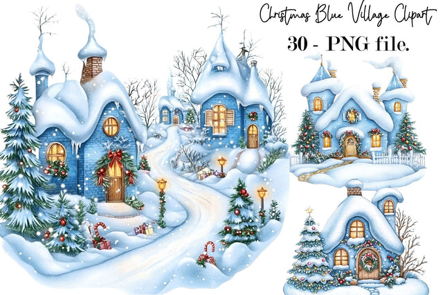 Christmas Blue Village Clipart PNG Sublimation SVGArt 
