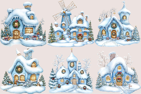 Christmas Blue Village Clipart PNG Sublimation SVGArt 