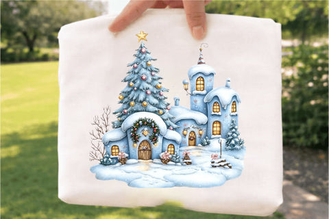 Christmas Blue Village Clipart PNG Sublimation SVGArt 