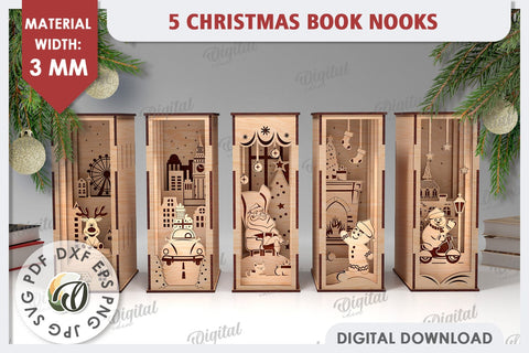 Christmas Book Nooks Laser Cut Bundle. 3D Layered Book Nooks SVG Evgenyia Guschina 