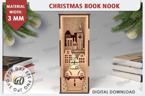 Christmas Book Nooks Laser Cut Bundle. 3D Layered Book Nooks SVG Evgenyia Guschina 
