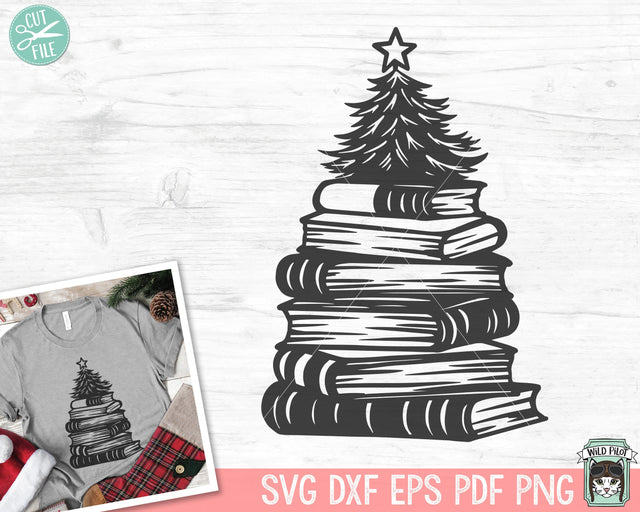 Christmas Book SVG, Book Christmas Tree svg, Reading svg, Christmas Teacher svg, Librarian svg, Christmas Book Lover png file, Book Tree png SVG Wild Pilot 