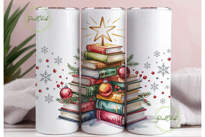 Christmas Book Tree 20oz Tumbler Wrap Sublimation PixelChick 