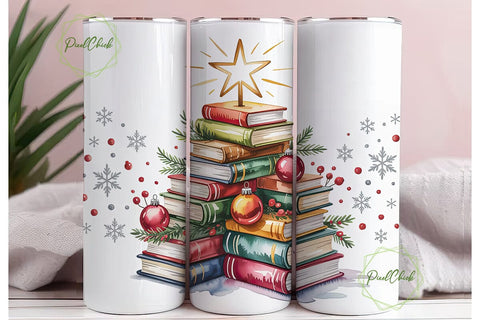 Christmas Book Tree 20oz Tumbler Wrap Sublimation PixelChick 
