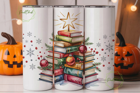 Christmas Book Tree 20oz Tumbler Wrap Sublimation PixelChick 