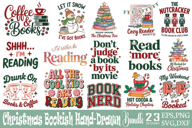 Christmas Bookish Hand-Drawn Svg Bundle SVG Angelina750 