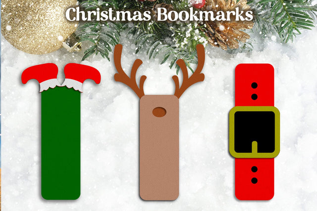 Christmas bookmark with Santa Elf and Rudolph, Layered svg SVG AnastasiyaArtDesign 