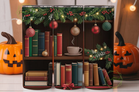 Christmas Bookshelf 20oz Tumbler Wrap Sublimation PixelChick 