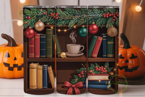 Christmas Bookshelf 20oz Tumbler Wrap Sublimation PixelChick 