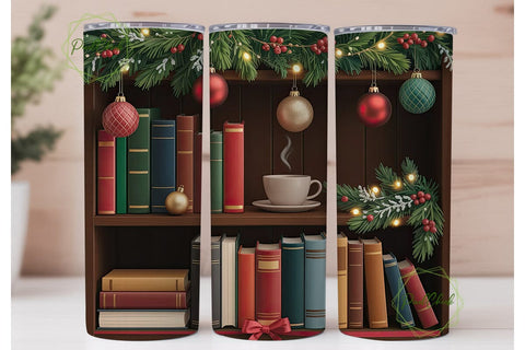 Christmas Bookshelf 20oz Tumbler Wrap Sublimation PixelChick 