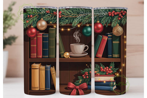 Christmas Bookshelf 20oz Tumbler Wrap Sublimation PixelChick 