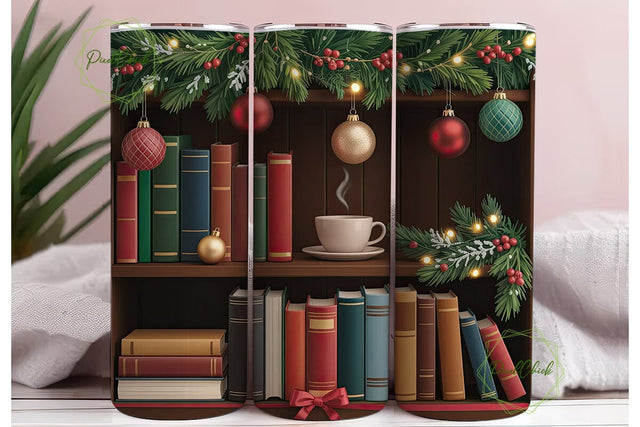 Christmas Bookshelf 20oz Tumbler Wrap Sublimation PixelChick 