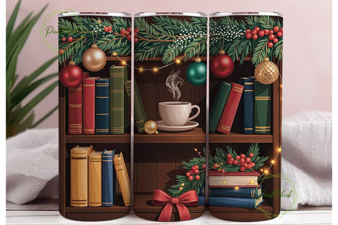 Christmas Bookshelf 20oz Tumbler Wrap Sublimation PixelChick 