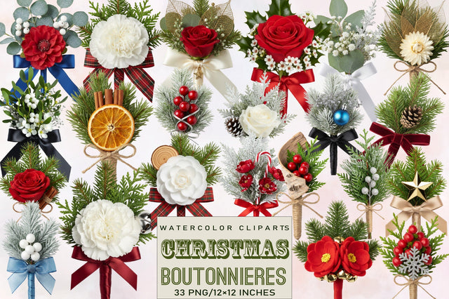 Christmas Boutonnieres Clip Art Bundle Sublimation SVGArt 