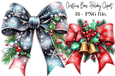 Christmas Bow Clipart Bundle PNG Sublimation SVGArt 
