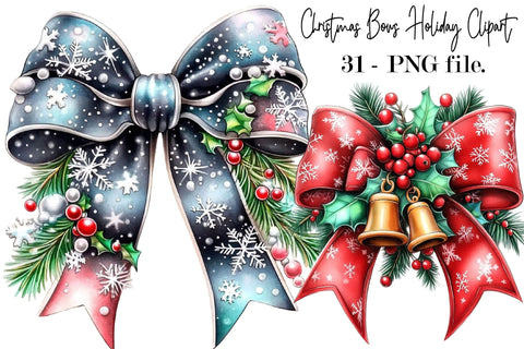 Christmas Bow Clipart Bundle PNG Sublimation SVGArt 
