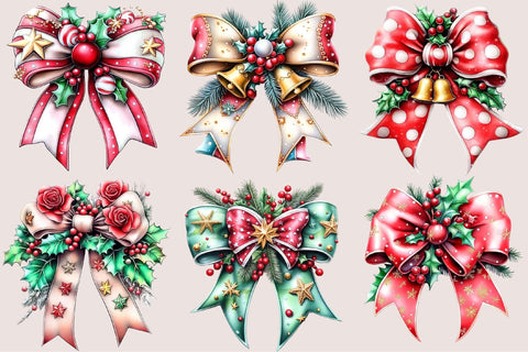 Christmas Bow Clipart Bundle PNG Sublimation SVGArt 