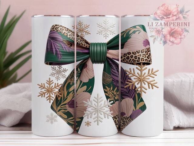 Christmas Bow Leopard Tumbler, Floral Leopard Winter Digital Download, 20oz Skinny Tumbler, Seamless Wrap PNG, Sublimation Design, Craft Sublimation Li Zamperini 