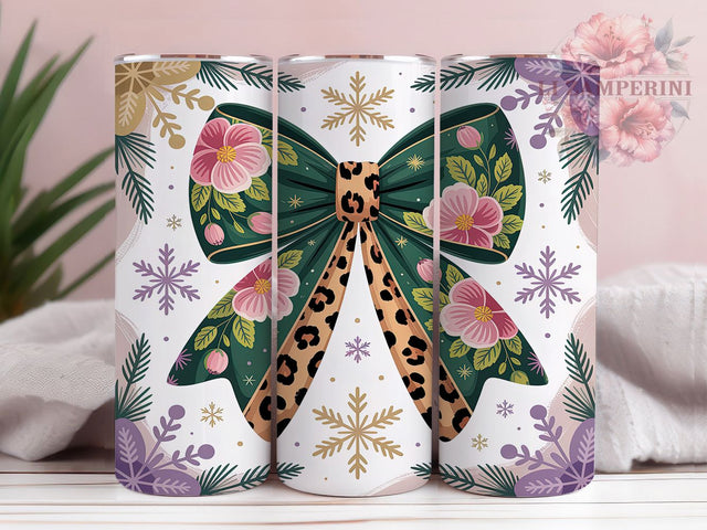 Christmas Bow Leopard Tumbler, Floral Leopard Winter Digital Download, 20oz Skinny Tumbler, Seamless Wrap PNG, Sublimation Design, Craft Sublimation Li Zamperini 