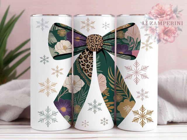 Christmas Bow Leopard Tumbler, Floral Leopard Winter Digital Download, 20oz Skinny Tumbler, Seamless Wrap PNG, Sublimation Design, Craft Sublimation Li Zamperini 