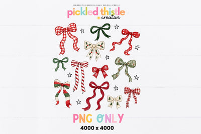 Christmas Bow PNG, Coquette Christmas PNG Sublimation Pickled Thistle Creative 
