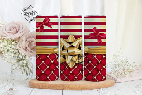 Christmas Bow Tumbler Wrap PNG Sublimation sassyprint 